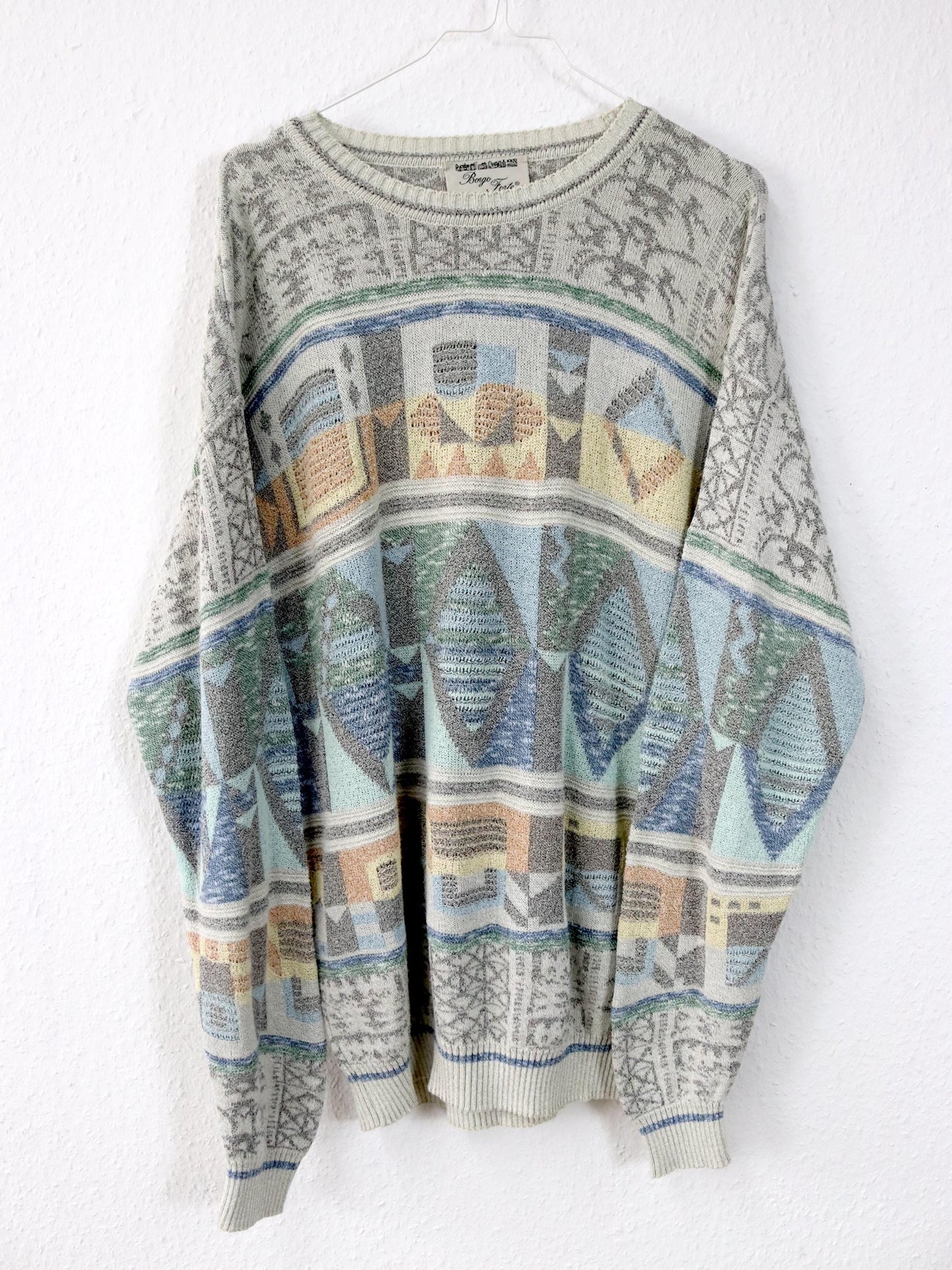 Vintage 80er 90er BORGO FORTE Pullover gemustert pastell 50 L