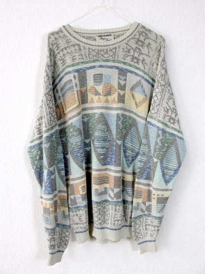 Vintage 80er 90er BORGO FORTE Pullover gemustert pastell 50 L