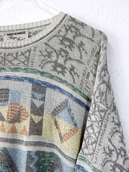Vintage 80er 90er BORGO FORTE Pullover gemustert pastell 50 L