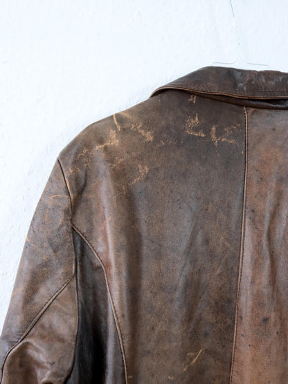 Vintage 80er 90er ANNIVERSARY Lederjacke Blazer braun Knopfleiste XXL