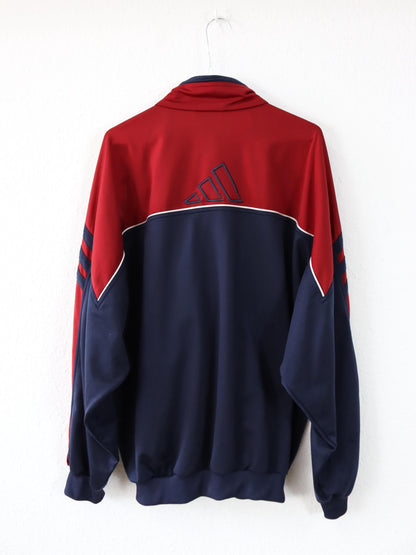 Vintage 80s 90s ADIDAS tracksuit jacket stand-up collar dark blue red D8 L