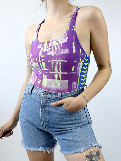 Vintage 80s 90s ARENA bodysuit swimsuit crazy pattern colorful 38
