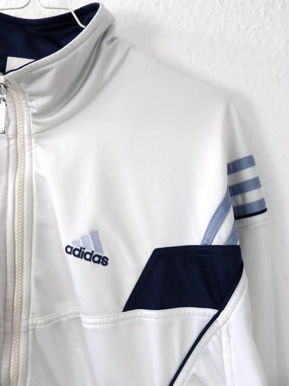 Vintage 80s 90s ADIDAS tracksuit jacket stand-up collar white blue S 36