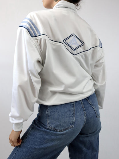 Vintage 80s 90s ADIDAS tracksuit jacket stand-up collar white blue S 36