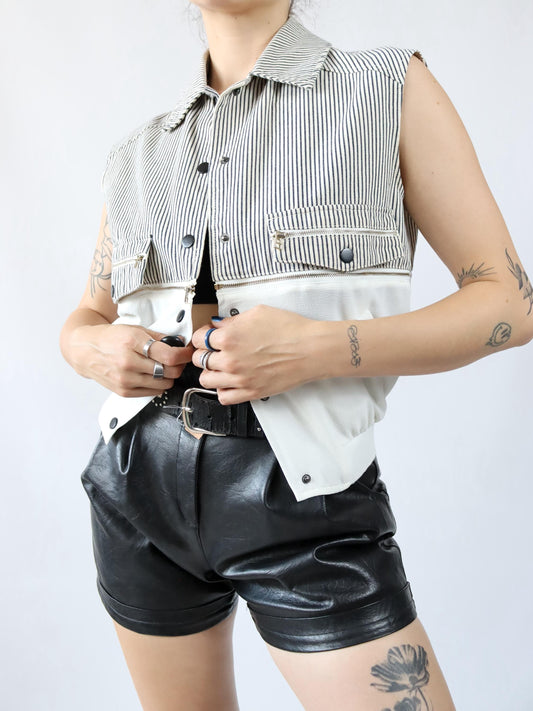 Vintage 80s 90s H&amp;F FASHION vest striped black white S