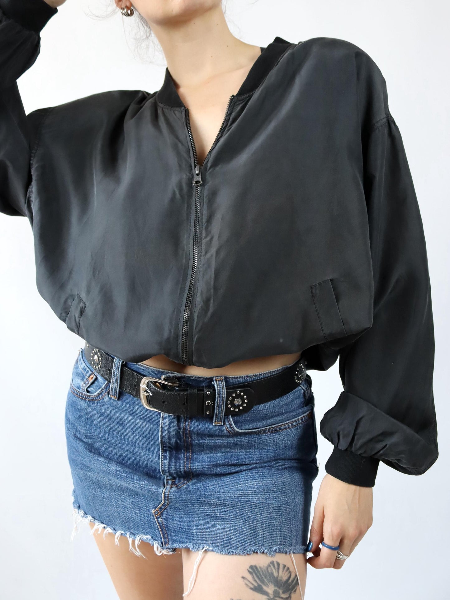 Vintage 80s 90s LINNA silk jacket blouson bomber jacket silk black L