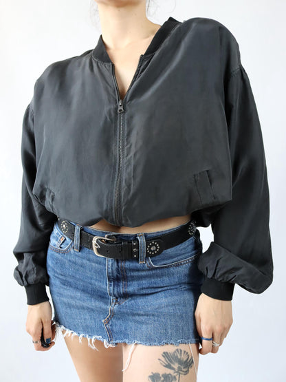 Vintage 80s 90s LINNA silk jacket blouson bomber jacket silk black L
