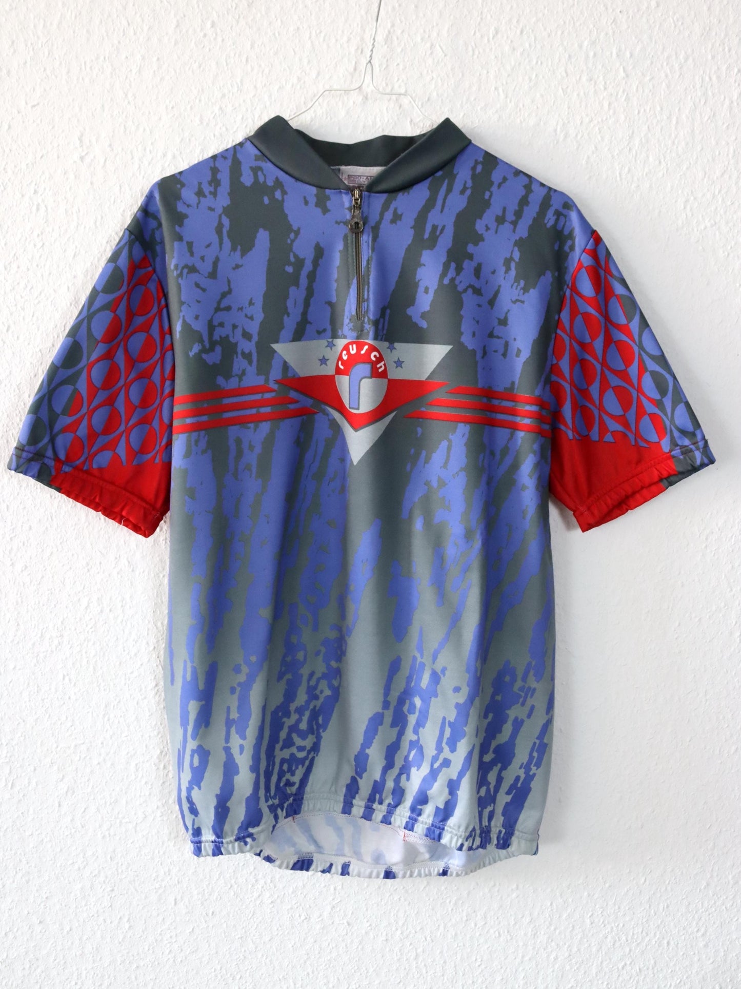 Vintage 80s 90s REUSCH biker jersey cycling jersey short sleeve crazy pattern XL