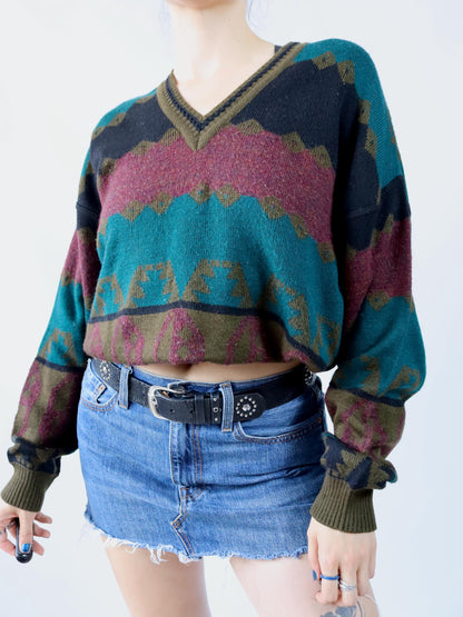 Vintage 80s 90s STRESS Sweater Wool Mohair Wool Sweater Pattern L