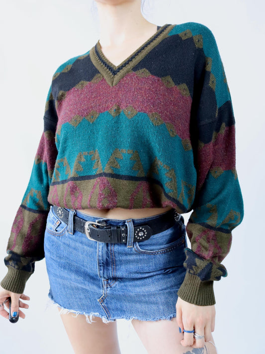 Vintage 80s 90s STRESS Sweater Wool Mohair Wool Sweater Pattern L