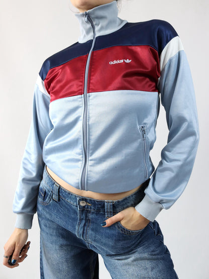 Vintage 80s 90s ADIDAS tracksuit jacket stand-up collar blue red Made in W.-Germany 40