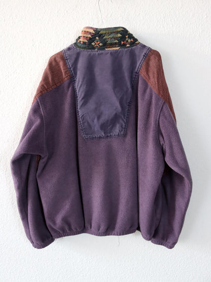 Vintage 80er 90er SALEWA Fleecepullover Stehkragen lila Muster XL