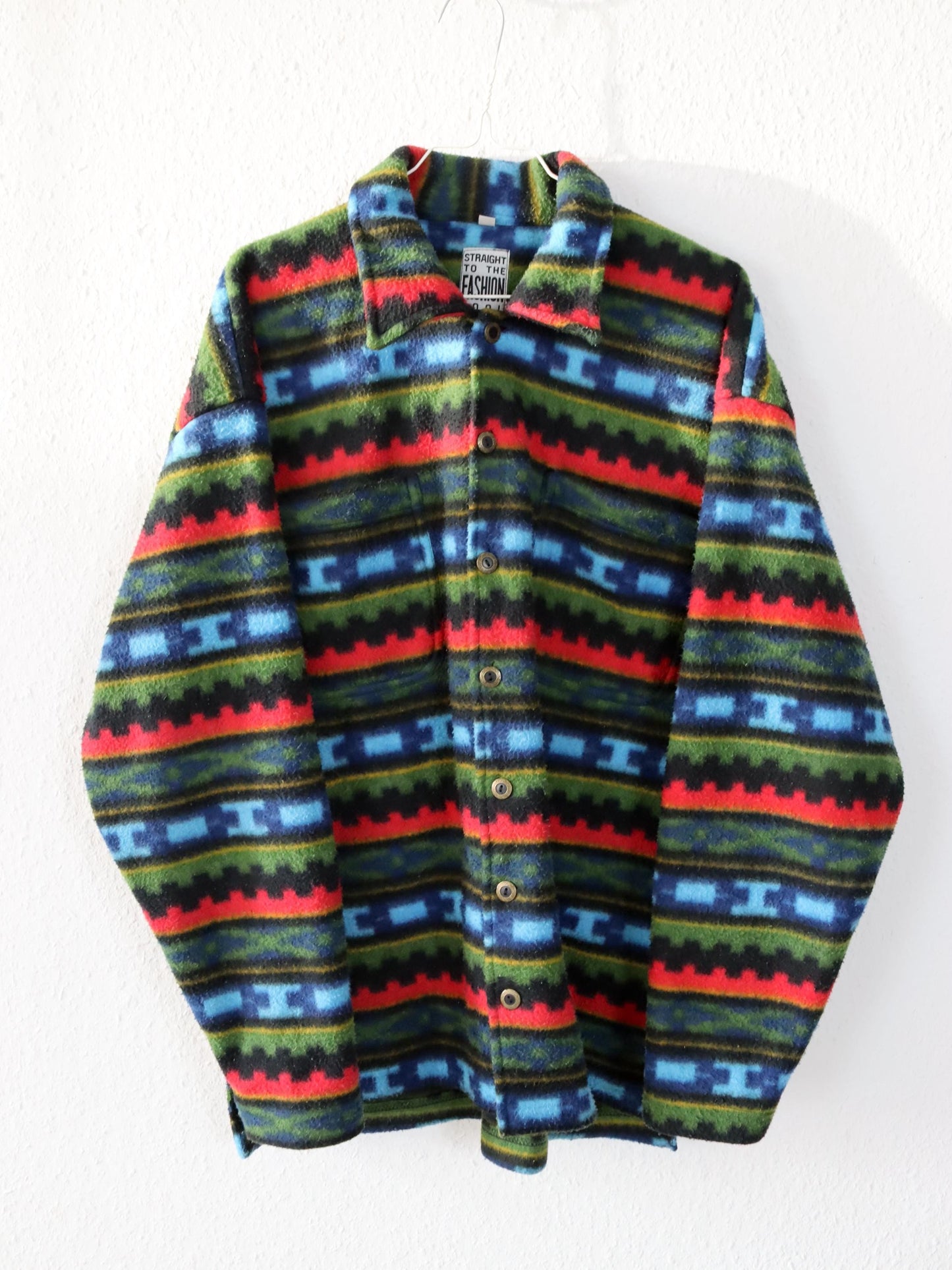 Vintage 80s 90s fleece shirt patterned colorful button placket M