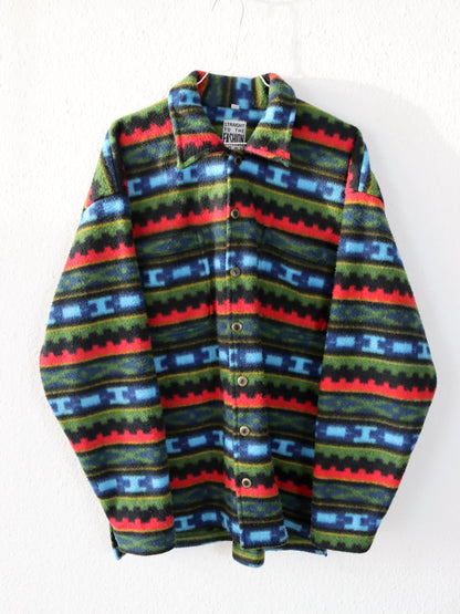 Vintage 80s 90s fleece shirt patterned colorful button placket M