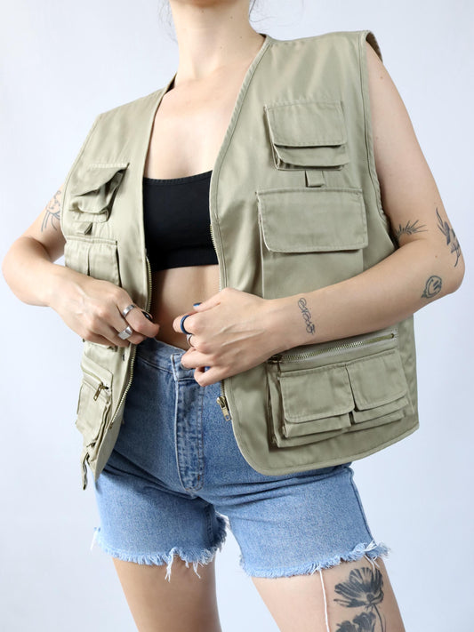 Vintage 80s 90s FREETIME cargo vest vest beige M