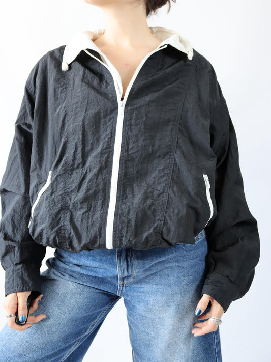 Vintage 80s 90s GLOBETROTTER jacket black white inside terry cloth shoulder pads XL