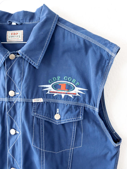Vintage 80s 90s CDP COMPANY vest blue white embroidery XL