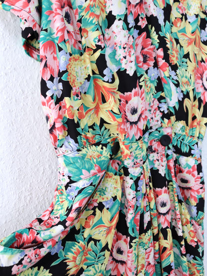 Vintage 80er 90er Jumpsuit Einteiler kurzarm Blumenmuster bunt 44