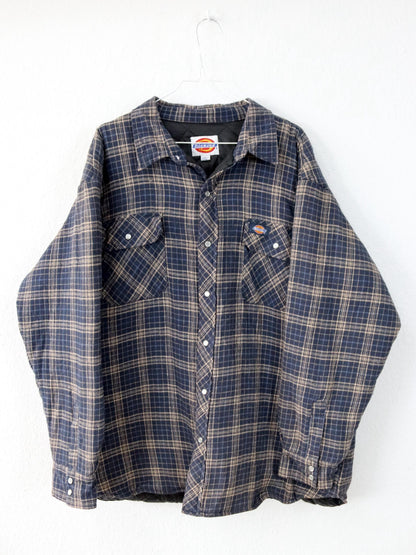 Vintage 90s 00s Y2K DICKIES flannel shirt jacket checked lightly lined blue beige 2XL