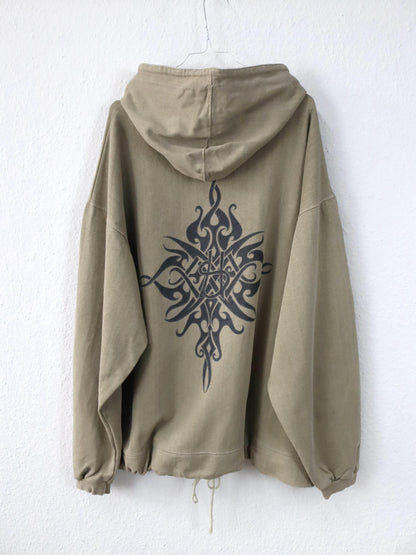 Vintage 80s 90s SKY&amp;HI hoodie sweater beige print tribal XL