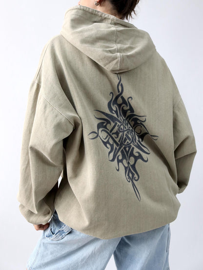 Vintage 80s 90s SKY&amp;HI hoodie sweater beige print tribal XL