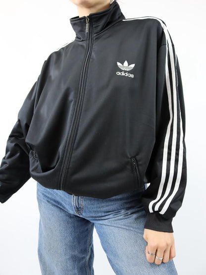 Vintage 80s 90s ADIDAS Firebird tracksuit jacket black white D6 M