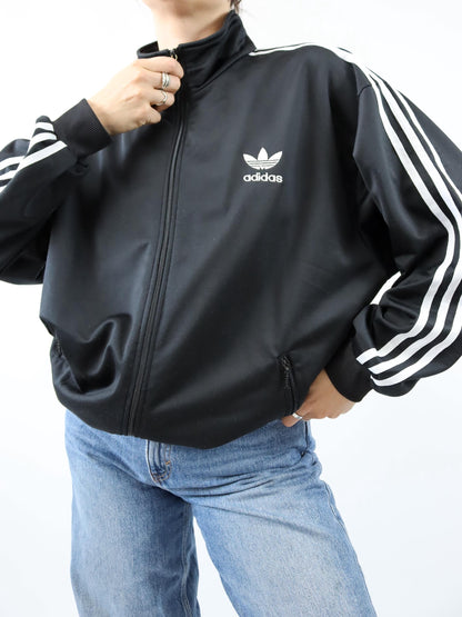 Vintage 80s 90s ADIDAS Firebird tracksuit jacket black white D6 M