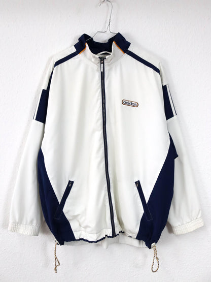 Vintage 80s 90s ADIDAS tracksuit jacket stand-up collar white blue yellow 44