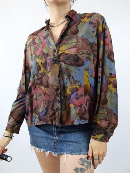 Vintage 80s 90s GOLDEN GATE blouse long sleeve crazy pattern 46