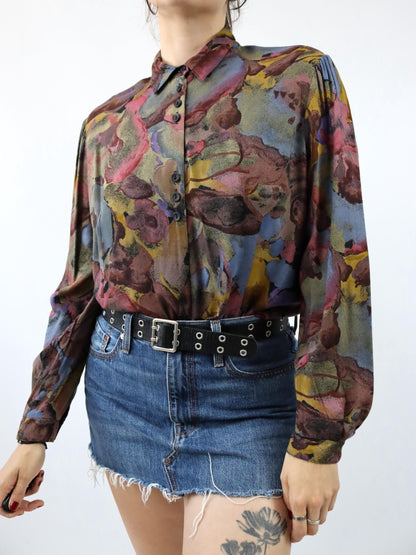 Vintage 80s 90s GOLDEN GATE blouse long sleeve crazy pattern 46