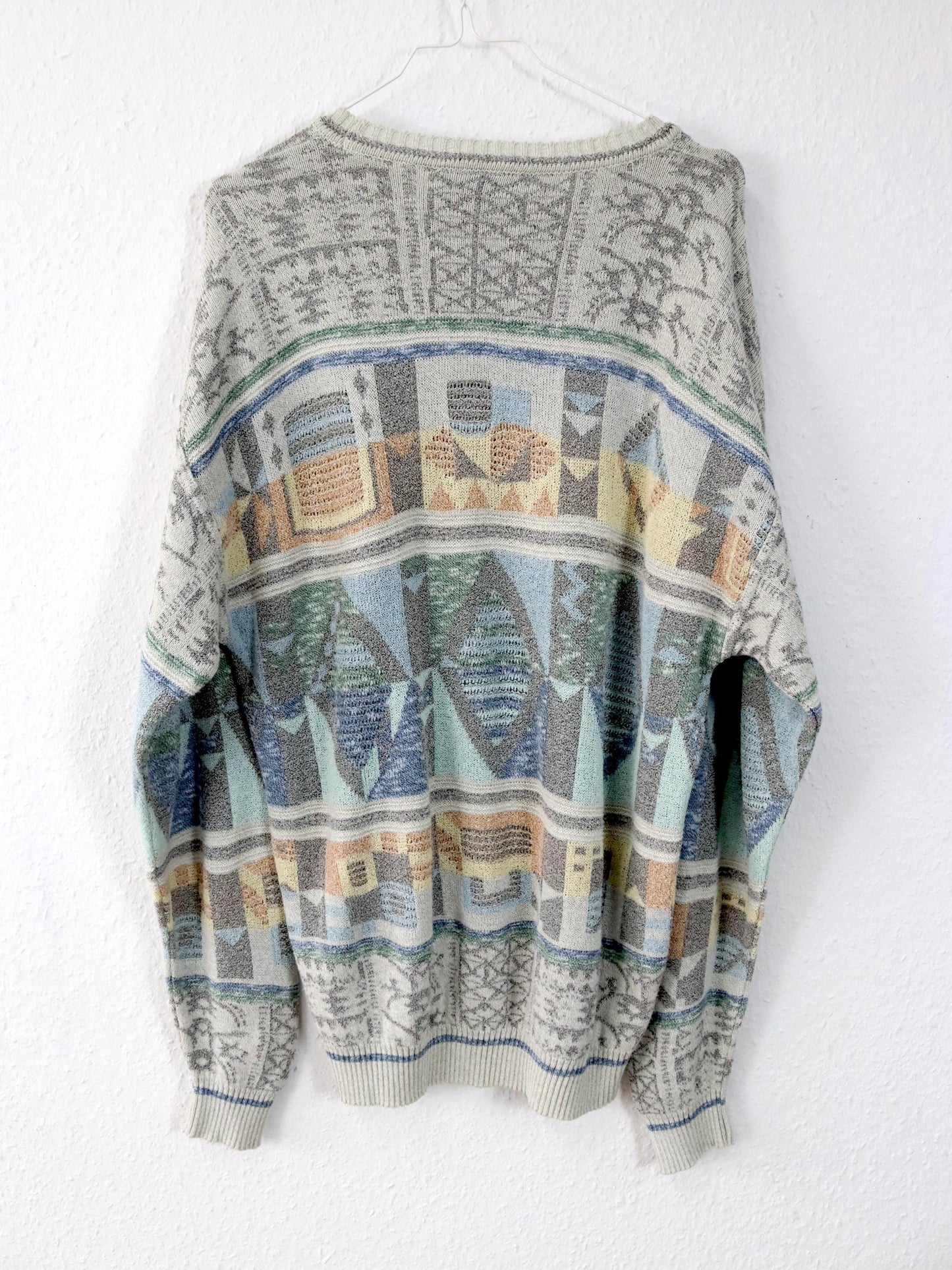 Vintage 80er 90er BORGO FORTE Pullover gemustert pastell 50 L