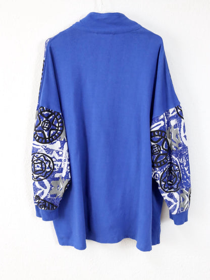 Vintage 80s 90s ALEX ATHLETICS sweatshirt pullover crazy pattern blue white 54 XL