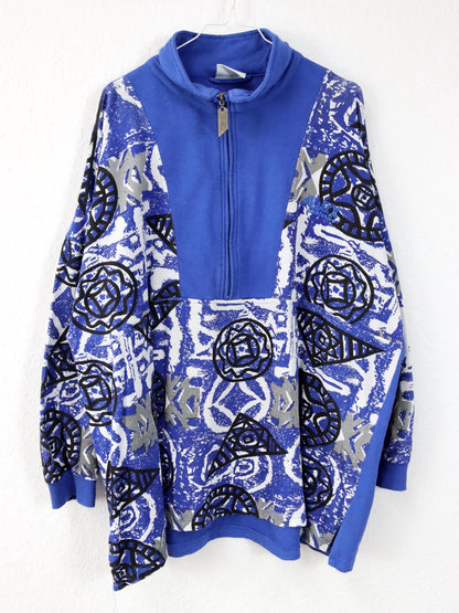 Vintage 80s 90s ALEX ATHLETICS sweatshirt pullover crazy pattern blue white 54 XL