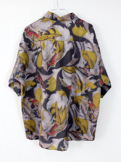 Vintage 80s 90s THAI SILK shirt short sleeve crazy pattern XL