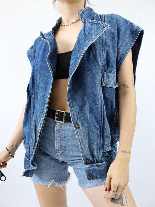 Vintage 80s 90s WILLY denim vest vest jeans 54 XL