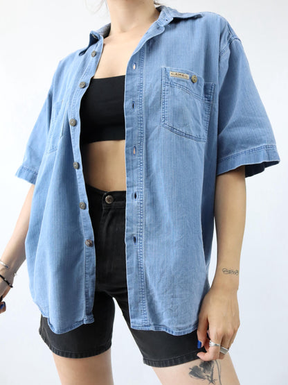 Vintage 80s 90s CAMEL shirt short sleeve blue XL
