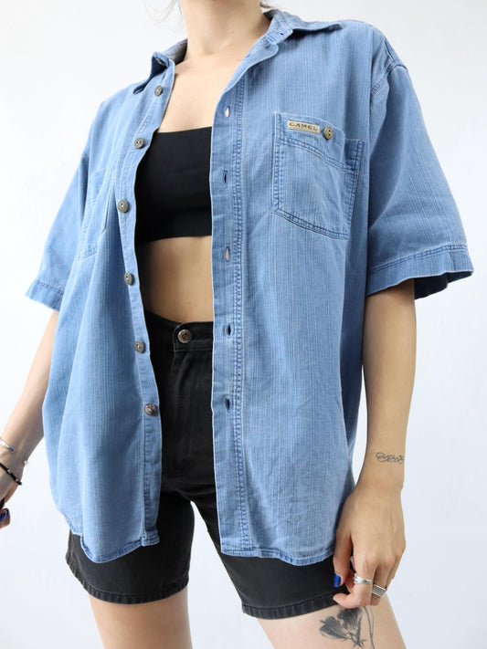 Vintage 80s 90s CAMEL shirt short sleeve blue XL