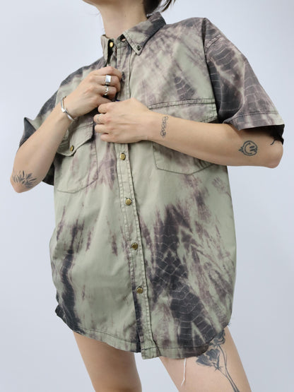 Vintage 80s 90s STANLEY shirt short sleeve batik XL