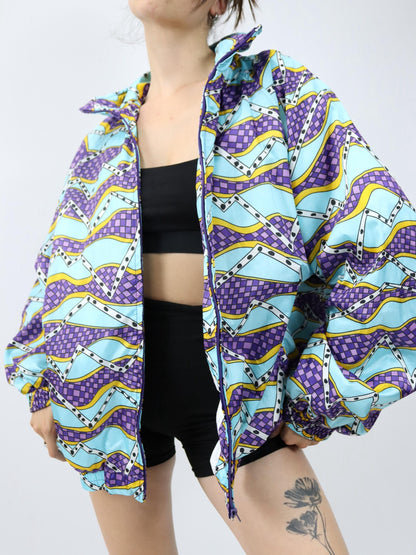 Vintage 80s 90s CARMIT tracksuit jacket stand-up collar crazy pattern colorful 58 3XL