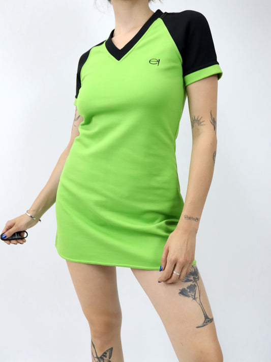 Vintage 90s 00s Y2k XPENSIVE mini dress short sleeve black green V-neck Deadstock M