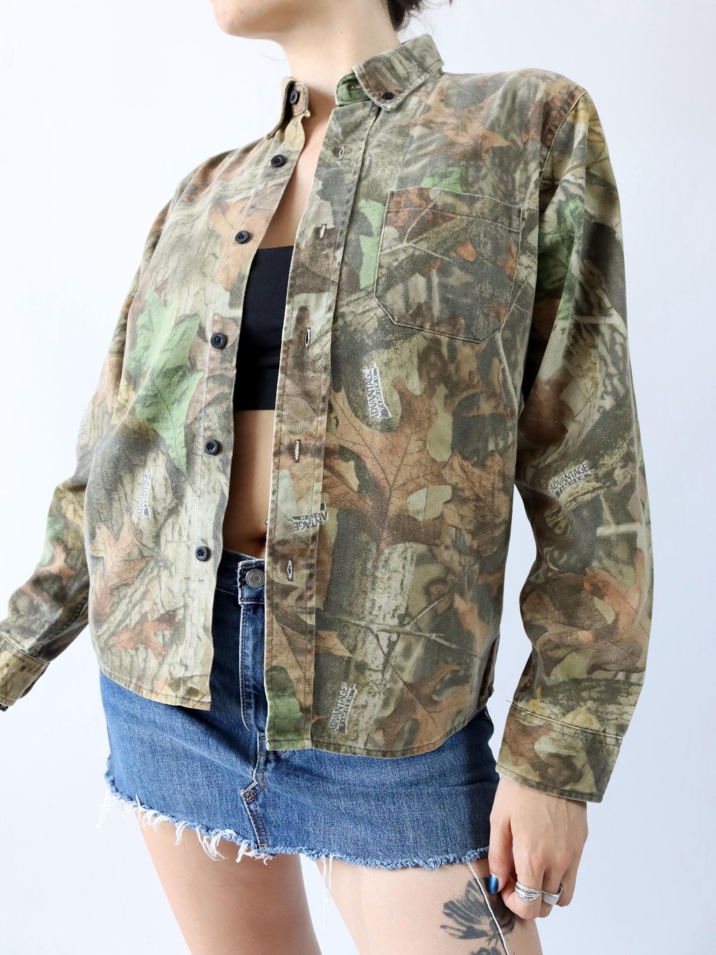 Vintage 80er 90er ADAVANTAGE Realtree Camouflage Flanellhemd langarm S