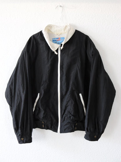 Vintage 80s 90s GLOBETROTTER jacket black white inside terry cloth shoulder pads XL