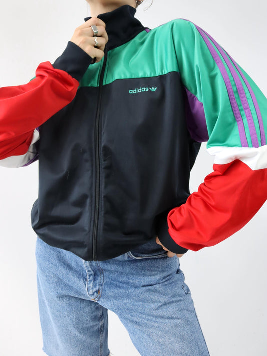 Vintage 80s 90s ADIDAS tracksuit jacket stand-up collar colorblock 192 XL