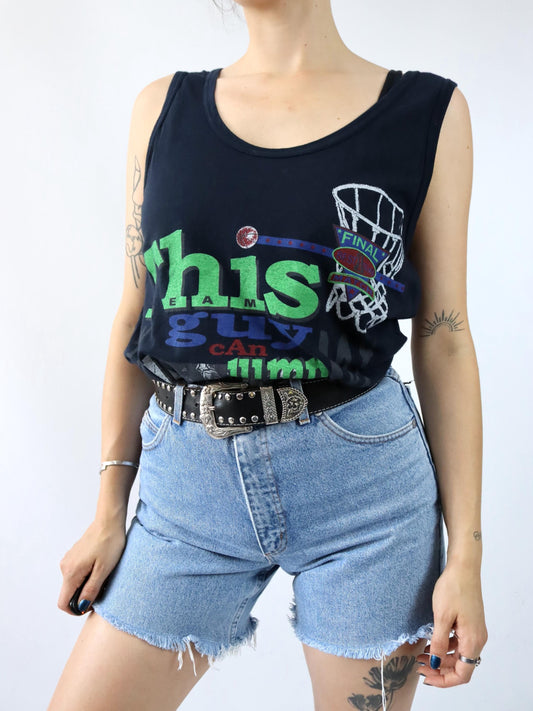 Vintage 80s 90s GYMNASIUM tank top print black colorful L