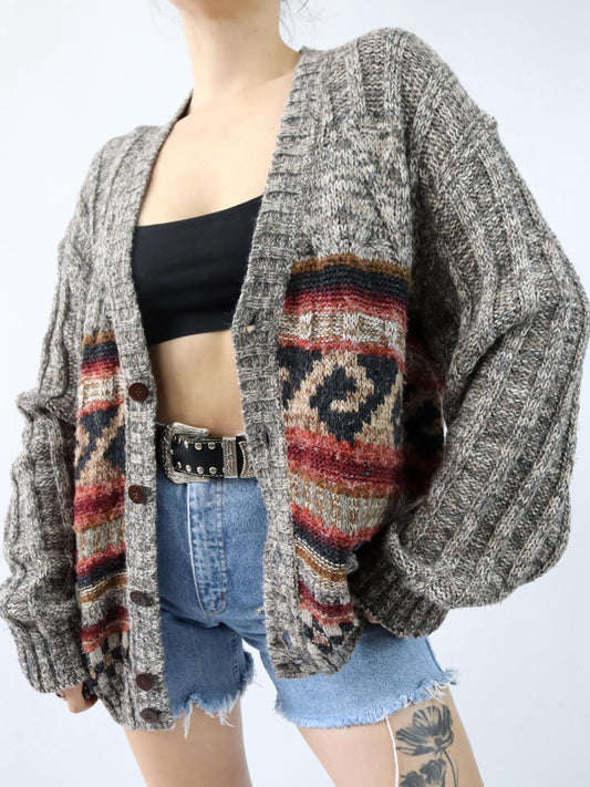 Vintage 80s 90s NANIBON Cardigan Wool Patterned 52 L/XL