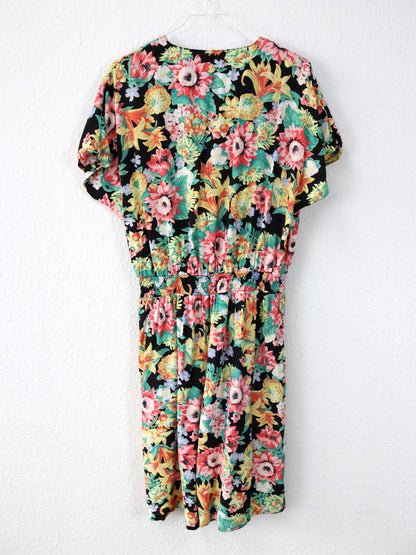 Vintage 80er 90er Jumpsuit Einteiler kurzarm Blumenmuster bunt 44