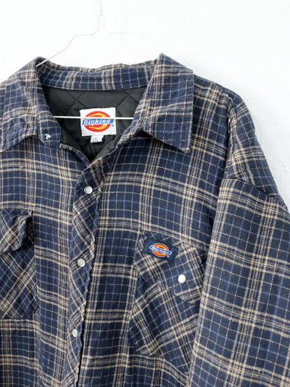 Vintage 90s 00s Y2K DICKIES flannel shirt jacket checked lightly lined blue beige 2XL