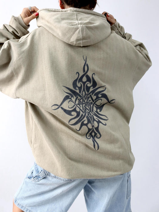 Vintage 80s 90s SKY&amp;HI hoodie sweater beige print tribal XL