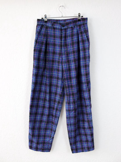 Vintage 80s 90s COMIC wool trousers pleated trousers checked blue black red W31