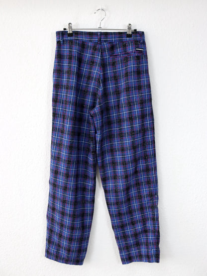 Vintage 80s 90s COMIC wool trousers pleated trousers checked blue black red W31